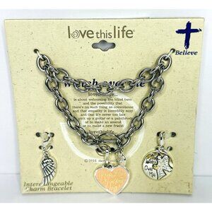 NEW! 2016 Love This Life Charm Bracelet Silver-tone Metal Heart Angel Wing